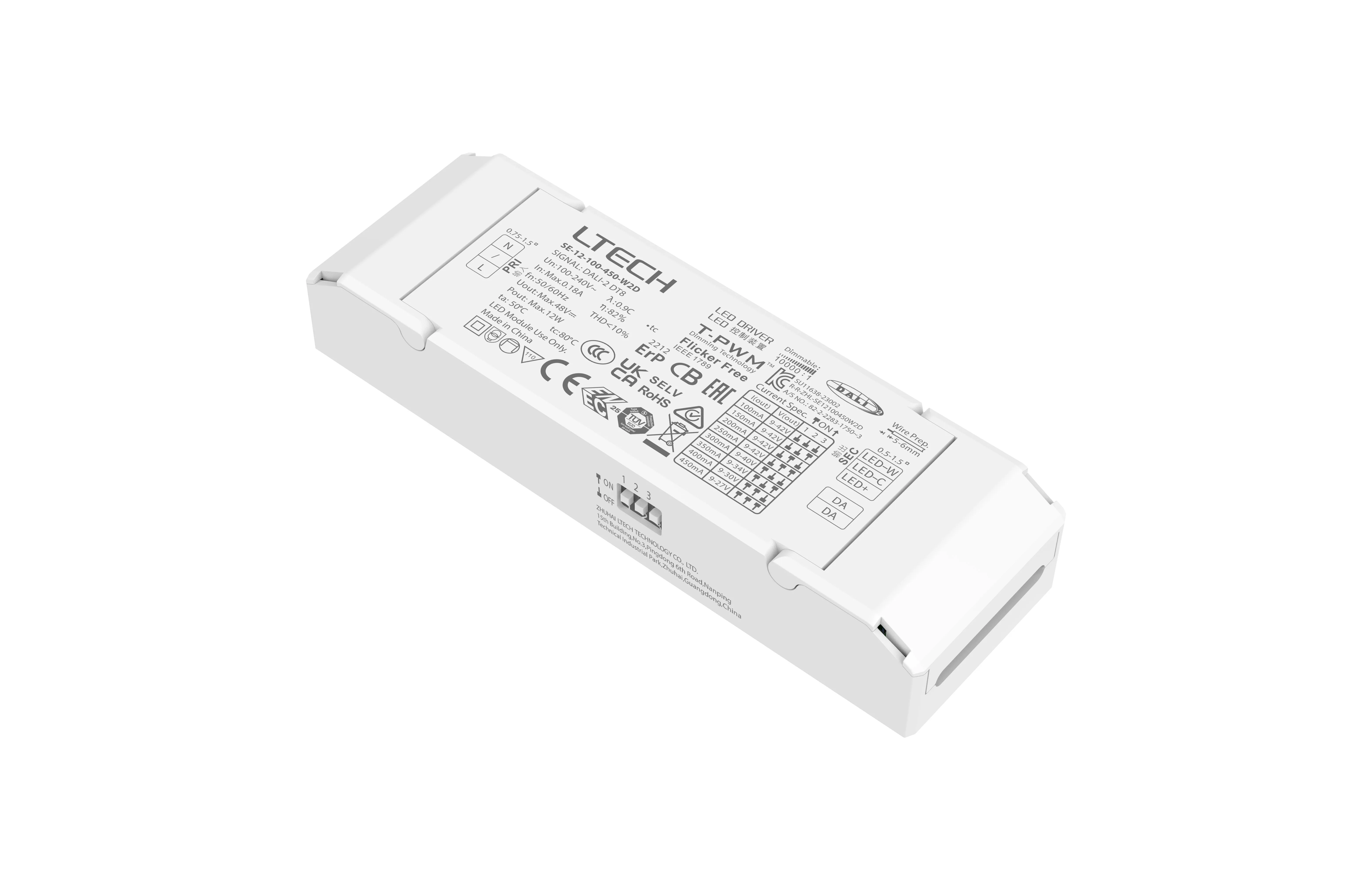 Intelligent LED Driver, DALI  0-100% Dim, PWM Digital Dim,DALI DT6 Tuneable , CC 12W 100-450mA 9-42Vdc  Out put Range.0.9-12W , IP20, 5yrs Wrnty.